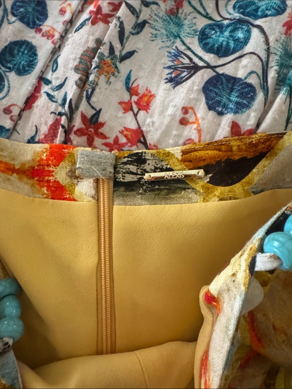 Alexis Yellow Multi-Pattern Beaded Strap Dress with Fringe - Picture 2 of 3